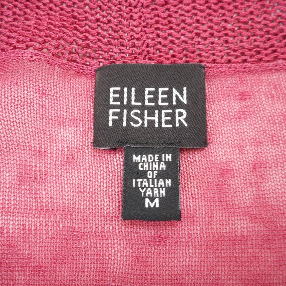 Eileen Fisher Women's size M Linen Blend Sheer Cardigan Raspberry Red - Picture 7 of 12